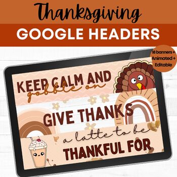 Preview of Thanksgiving Google Classroom Header Fall Animated Banner for Distance Learning