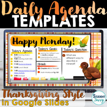 Preview of Thanksgiving Google Slides Template | Daily Agenda Fall Daily Schedule Autumn