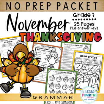 Preview of Thanksgiving Grammar No Prep Packet for 3rd Grade