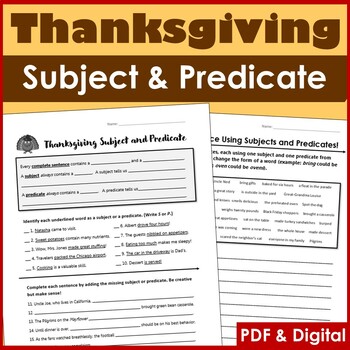Preview of Thanksgiving Grammar - Subject and Predicate Sentence Writing