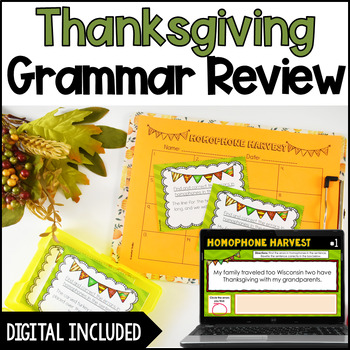 Preview of Thanksgiving Grammar Task Cards | Digital Thanksgiving Grammar Task Cards