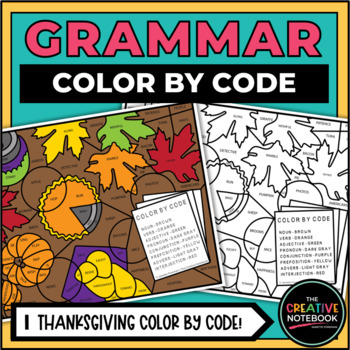 Preview of Thanksgiving Grammar Practice, Parts of Speech, Thanksgiving Color By Code
