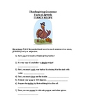 Thanksgiving Grammar Turkey Recipe - Parts of Speech Worksheet
