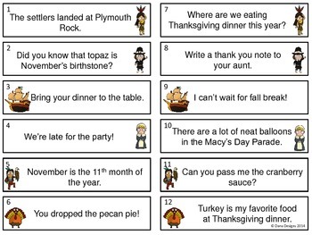 Thanksgiving Grammar - Types of Sentences by Dana Designs | TpT