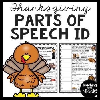 Preview of Thanksgiving Grammar Parts of Speech Identification Worksheet Language Arts