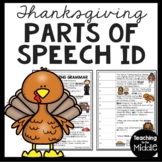 Thanksgiving Grammar Parts of Speech Identification Worksh