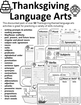 Thanksgiving Grammar Worksheet Thanksgiving Grammar Activities Language Arts