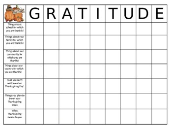 Preview of Thanksgiving "Gratitude" Activity