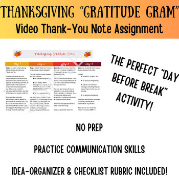 Preview of Thanksgiving "Gratitude Gram"/Thank You Note Video Message Assignment