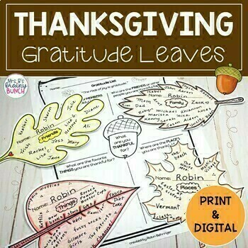 Preview of Thanksgiving Gratitude Leaves | Fall Craft For Bulletin Boards | Digital Option
