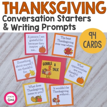 Preview of Thanksgiving Conversation Starters and Writing Prompts | Gratitude Activity