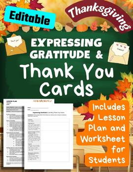 Preview of Thanksgiving Gratitude Thank You Cards SEL Lesson Worksheet Middle School ELA