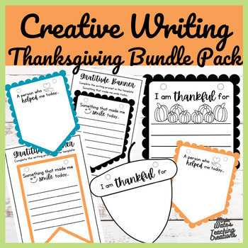 Preview of Thanksgiving Gratitude Writing Prompts and Craft Activity Bundle for Students