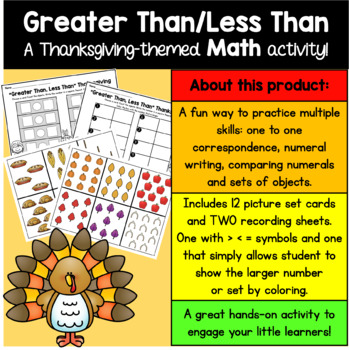 Preview of Thanksgiving Greater Than, Less Than Activity for Centers, Intervention, & more!