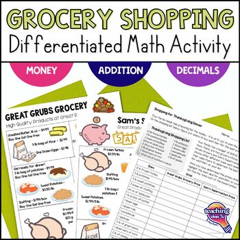 Preview of Thanksgiving Grocery Shopping Math Adding & Multiplying Whole Numbers, Decimals