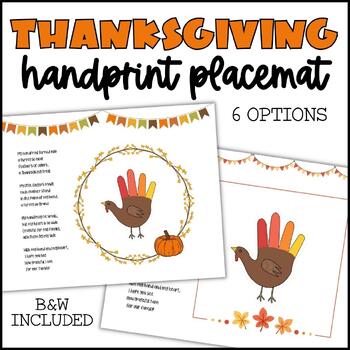 Preview of Thanksgiving Handprint Placemat | Preschool November Craft