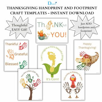 Preview of Thanksgiving Handprint and Footprint Craft Templates - Deerely Instant Download