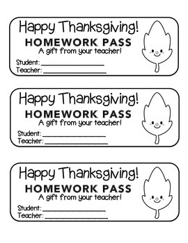Preview of “Thanksgiving” Happy Leaf 1 - Homework Pass –Holiday FUN! (black line version)