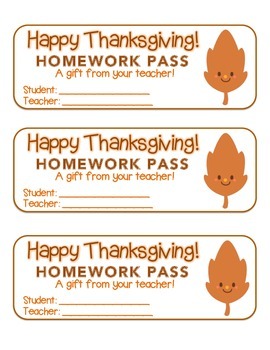 Preview of “Thanksgiving” Happy Leaf 1 - Homework Pass –Holiday FUN! (color & black line)