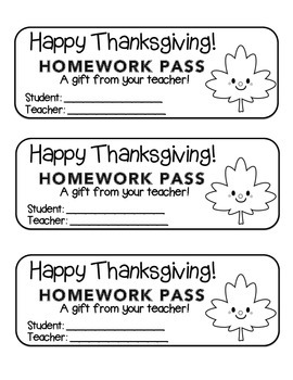 Preview of “Thanksgiving” Happy Leaf 2 - Homework Pass –Holiday FUN! (black line version)