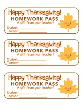 Preview of “Thanksgiving” Happy Leaf 2 - Homework Pass –Holiday FUN! (color & black line)