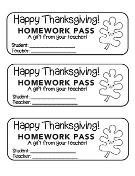 Preview of “Thanksgiving” Happy Leaf 3 - Homework Pass –Holiday FUN! (black line version)