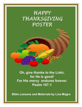 Preview of Thanksgiving - Happy Thanksgiving Poster which includes Psalm 107:1. NKJV