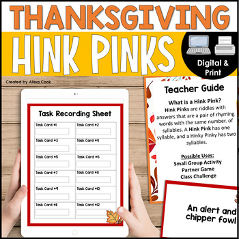 Preview of Thanksgiving Hink Pinks Word Puzzles | Print and Digital | Thanksgiving ELA