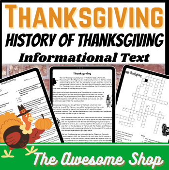 Preview of Thanksgiving History Reading & Comprehension & Crossword for Middle & High