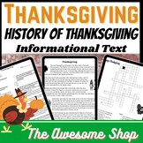 Thanksgiving History Reading & Comprehension & Crossword f