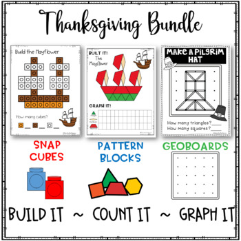 Preview of Thanksgiving Holiday Activities Bundle-Geoboards, Snap Cubes, Pattern Blocks