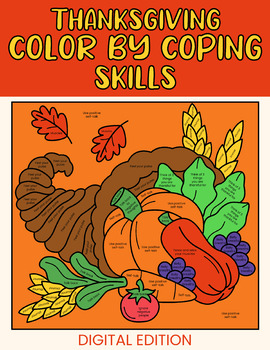 Preview of Thanksgiving Holiday Coloring Pages-Color By Coping Skills Coloring Sheets Book