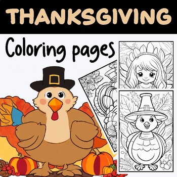 Preview of Thanksgiving Holidays Cartoon Turkey & Cute Girls coloring pages