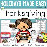 First Grade Thanksgiving Reading Writing Math and Craft Ac