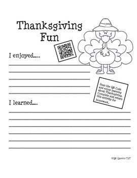 Thanksgiving Homework Fun using QR Codes (School to Home Connections)