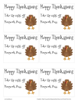 thanksgiving homework pass free