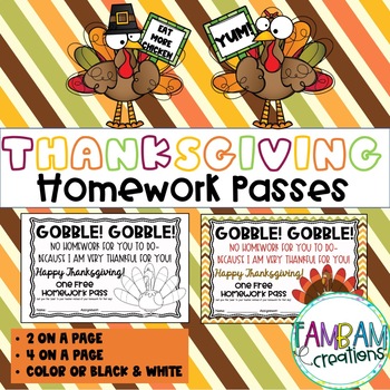 Preview of Homework Passes | Thanksgiving 