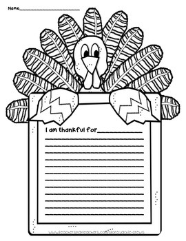 Preview of Thanksgiving:  I Am Thankful Writing Page Freebie with Word Splash