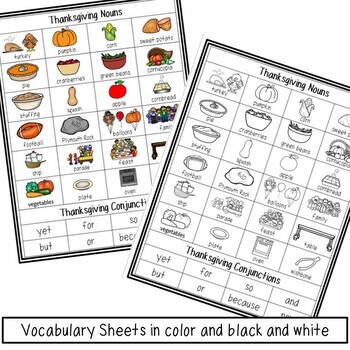 Thanksgiving Illustrated Vocabulary Sheets by A World of ...