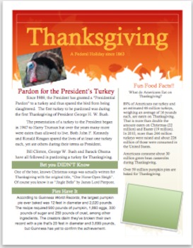 Preview of Thanksgiving Informational Flyer with Questions for Middle School (FREE)