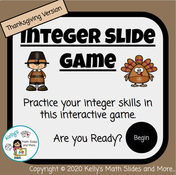 Preview of Thanksgiving Integer Slide Game/Activity - Add-Subtract-Multiply-Divide Integers