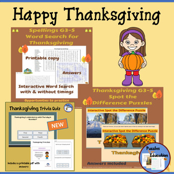 Preview of Thanksgiving Interactive Puzzles Bundle for Grade 3-5