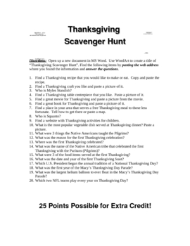 Thanksgiving Internet Scavenger Hunt By Sheri Powers Tpt