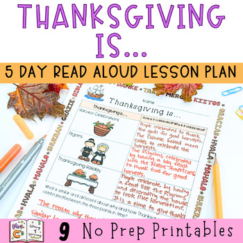 Preview of Thanksgiving Is... November Read Aloud & Activities | 5 Day Lesson Plans