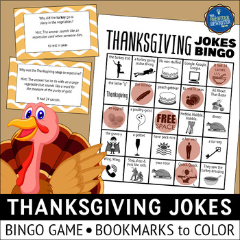 Thanksgiving Jokes Bingo Game and Bookmarks by The Brighter Rewriter
