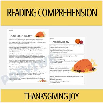 Preview of Thanksgiving Joy - Reading Comprehension Passages and Questions for 2nd Grade