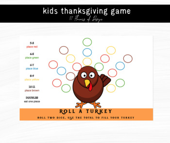 Thanksgiving Game Thanksgiving Games Dice Game Thanksgiving 