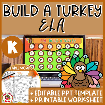 Preview of Thanksgiving Kindergarten ELA Build-A-Turkey Game + Printable Worksheet