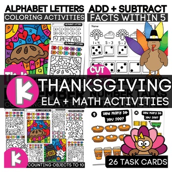 Preview of Thanksgiving Kindergarten ELA + Math Activities