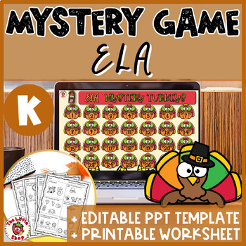 Preview of Thanksgiving Kindergarten ELA Mystery Game - PPT Game + Printable Worksheet